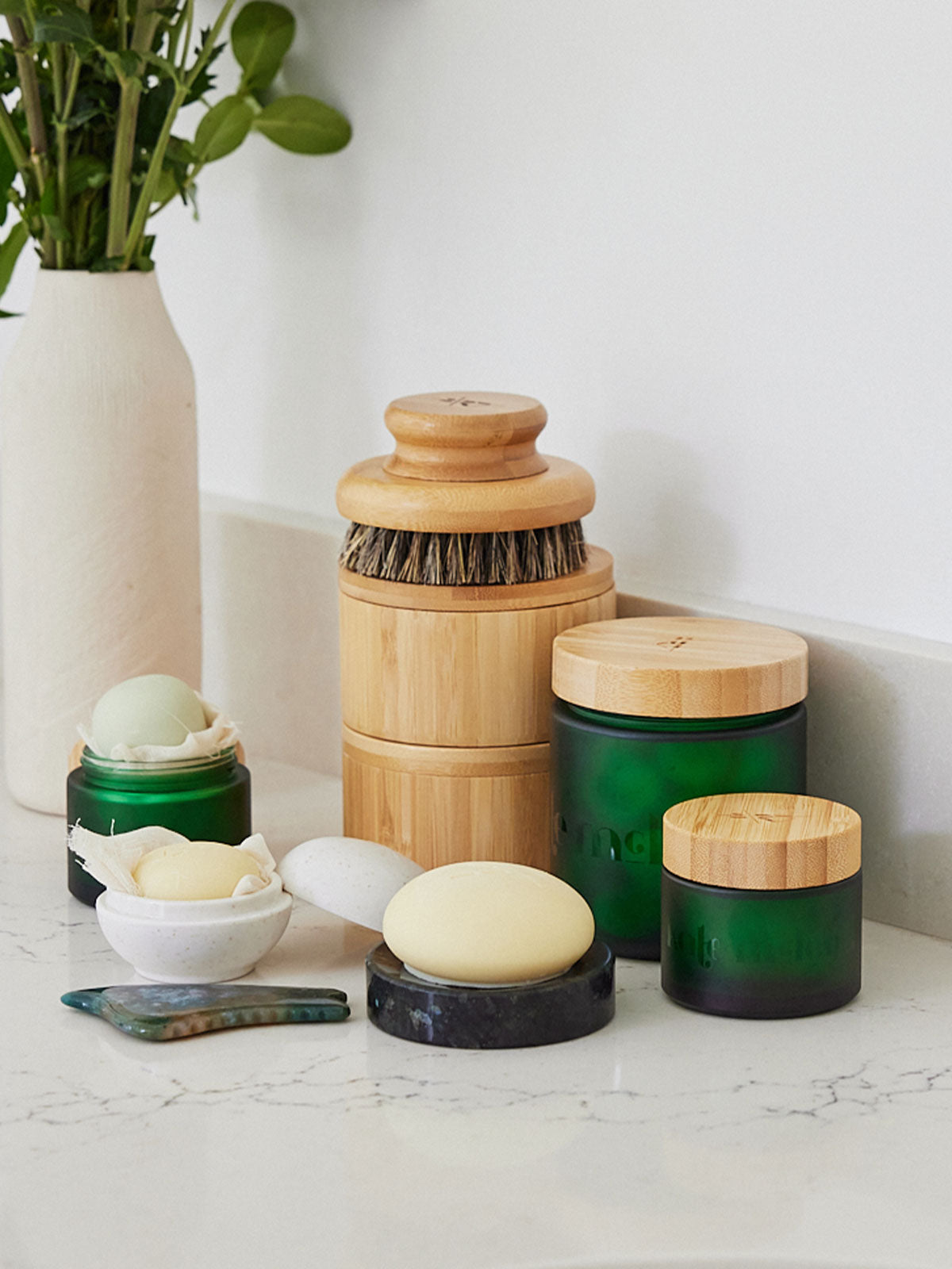 Green Glass Bathroom Storage Jar